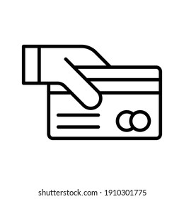 Card, credit card, credit card in hand icon vector image. Can also be used for shopping and ecommerce. Suitable for use on web apps, mobile apps and print media.