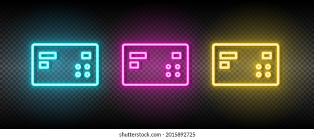 card, credit neon vector icon. Illustration neon blue, yellow, red icon set