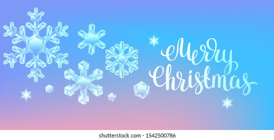 Card with crystal snowflakes. Background for Merry Christmas and Happy New Year.