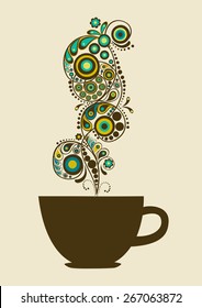 Card with cup and abstract steam