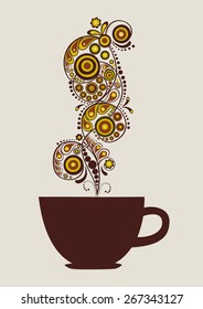 Card with cup and abstract steam