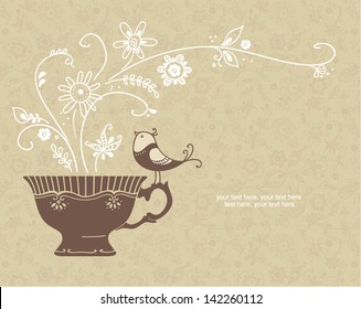 card with cup and bird