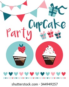 Card with cup cake, vector illustration