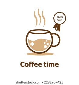 Card  with cup of coffee and text on an isolated background