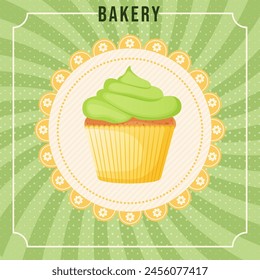 Card with cupcake. Sweet shop banner, poster, social ,media post template with tasty muffin