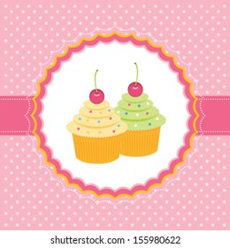 Card with cupcakes. Vector illustration