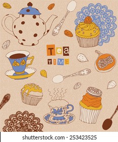 card with cups and cakes