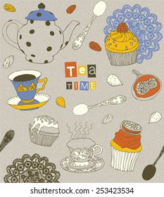 card with cups and cakes