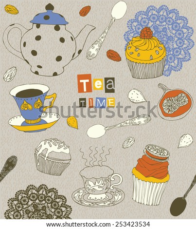 card with cups and cakes