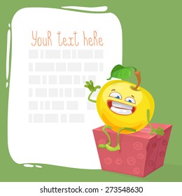 card with cute apple character