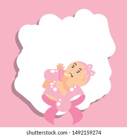 card with cute baby girl and bottle milk
