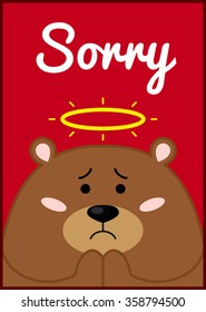 Card with cute brown bear and "sorry"sign.