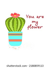 Card with cute cactus. Vector art