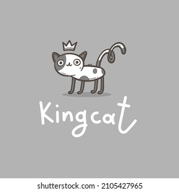Card with  cute cartoon  cat.  Funny doodle kitten. Vector contour image. Playful animal print.