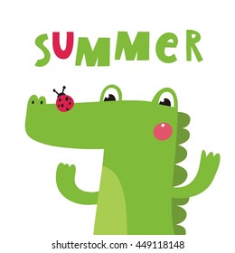 Card with cute cartoon crocodile
