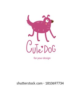 Card with cute cartoon dog. Funny puppy. Childrens illustration with cheerful pet. Vector colorful image.