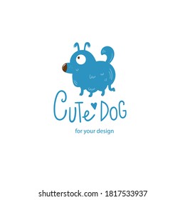 Card with cute cartoon dog. Funny puppy. Childrens illustration with cheerful pet. Vector colorful image.