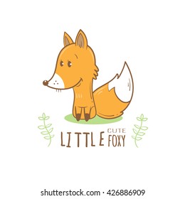 Card with cute cartoon fox. Little funny animal. Children's illustration. Vector image.