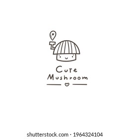 Card with cute cartoon mushroom. Funny doodle character. Contour vector print.