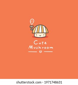 Card with cute cartoon mushroom. Funny doodle character. Contour vector print.