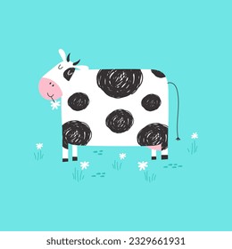 Card with cute cow. Vector illustrations