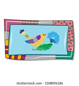 Card with a cute decorative animal in the original frame. Children's card for holidays, birthdays, sticker, ceramic tile template