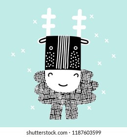 Card with cute deer. Baby animal character. Can be used print print for t-shirts, home decor, posters, cards. Autumn, winter.