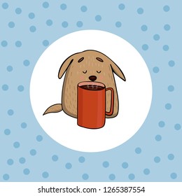 card, a cute dog and coffee mug