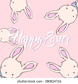 Card with cute Easter Bunny. Pretty greeting card with head rabbit
