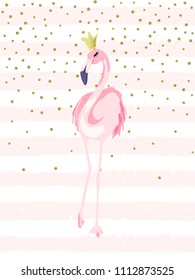  Card with cute flamingo. Vector summer illustration. Watercolor style