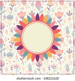 Card With Cute Floral Seamless Pattern And Frame For Your Text