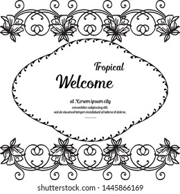 Card with cute flower, lettering of welcome tropical, isolated on a white. Vector