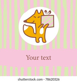 card with cute fox in pastel colors