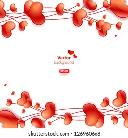 Card with cute glossy hearts on white background. Vector version.
