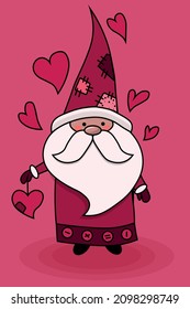  card of cute gnome  flat design, scandinavian style

