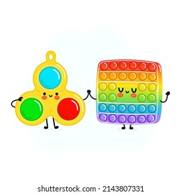 Tarjeta linda, feliz, pop y simples personajes de diple. Diseño de iconos de ilustración de caricaturas con estilo de doodle dibujado a mano por vectores. Los mejores amigos le echan un lindo pop y un simple personaje de mascota de diple
