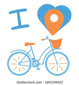 Card with cute illustration "I love a bicycle"