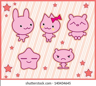 Card with cute kawaii pets