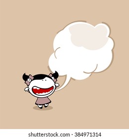 Card with a cute little creepy girl and a speech bubble window for your text