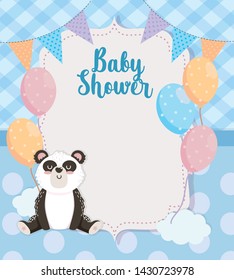card of cute panda animal with balloons
