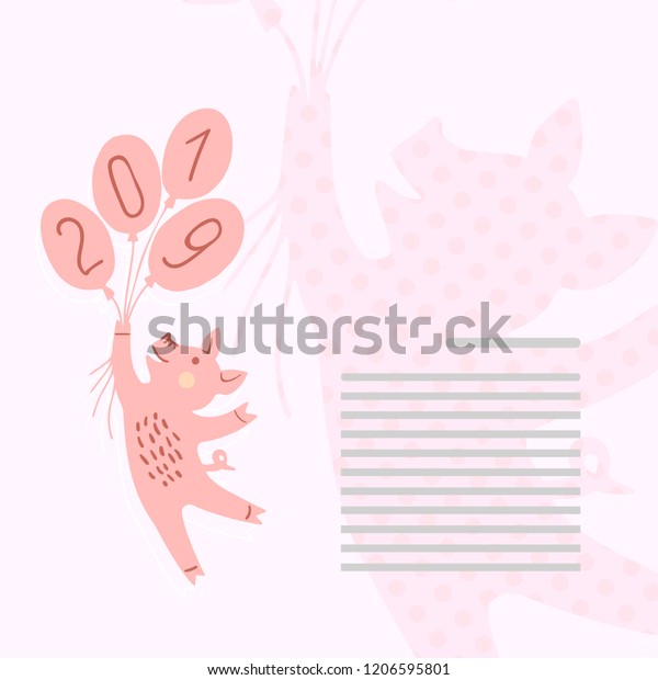 Card Cute Pig Flying On Balloons Stock Vector Royalty Free