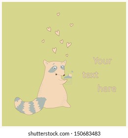 Card with a cute raccoon in love. Great card for Valentine's Day. Eps 10 
