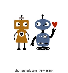 Card with cute robots in love.