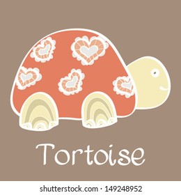 Card with cute sea turtle and place for text. Vector vintage illustration. 