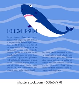 Card with cute shark and place for text. Vector illustration