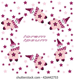 Card with cute snow man. Vector illustration can be used to design for greeting card, poster.