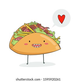 Card with cute tacos. Mexican food vector print.