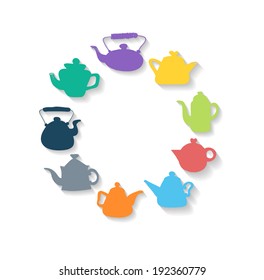 Card with cute teapots. Vector illustration. 