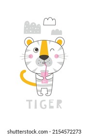 Card  with cute tiger. Vector illustration
