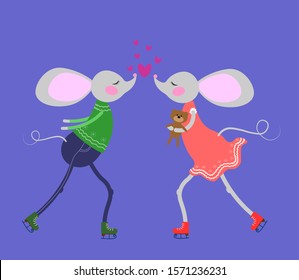 Card with cute two mice in love. Vector illustration for posters, cards, gift tags, print.